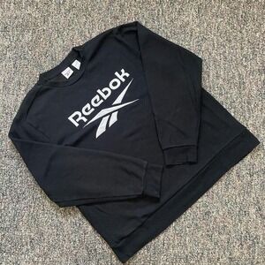 Y2K Reebok XL Black Embroidered Vector Logo Crewneck Sweatshirt Pullover Fleece
